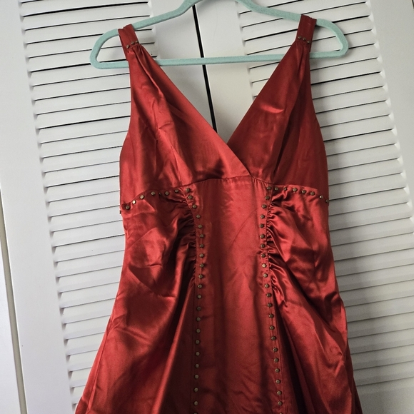 BCBGMAXAZRIA Silk Dress Brownred Size M #031 - Picture 3 of 11
